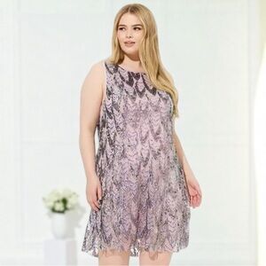 Torrid Mini Sequin Mesh Shift Dress – Purple Opal Iridescent | Size 12 (0) New